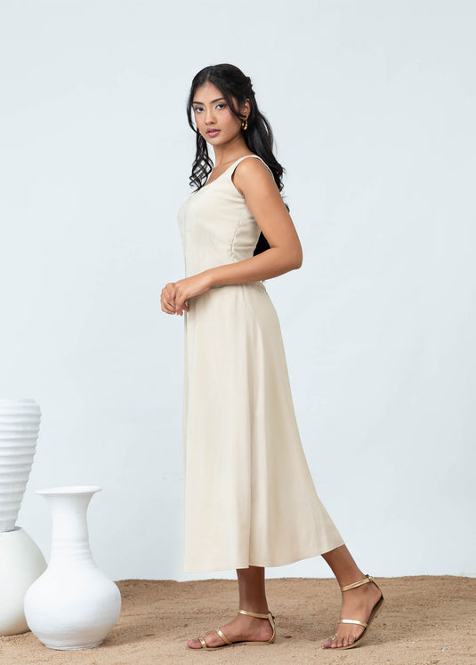 Sleeveless Midi Dress With Waist Seam Detail