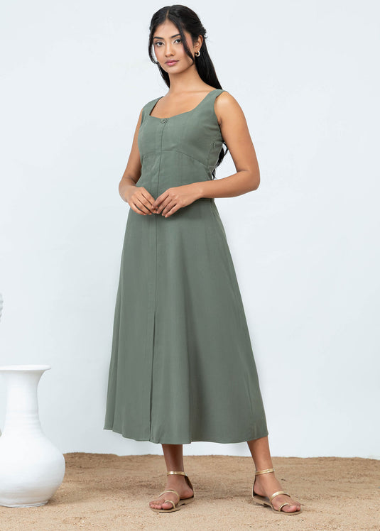Sleeveless Midi Dress With Waist Seam Detail