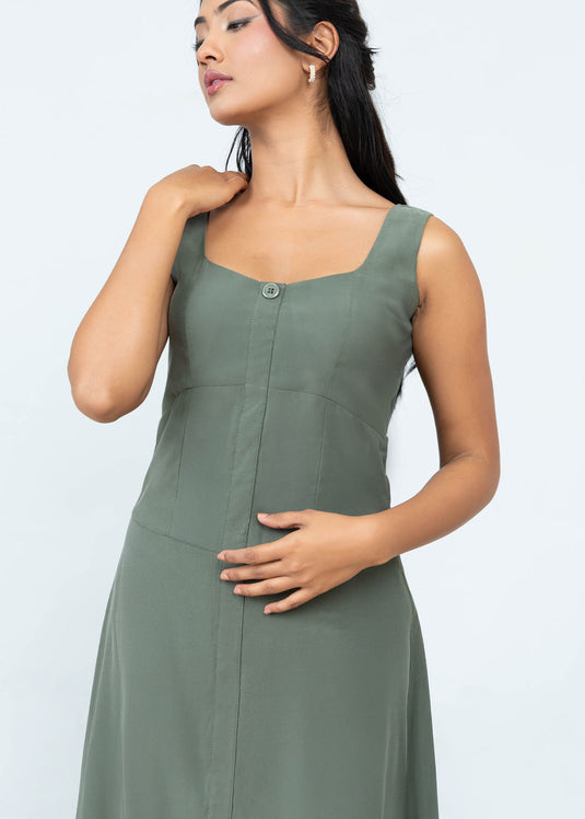Sleeveless Midi Dress With Waist Seam Detail