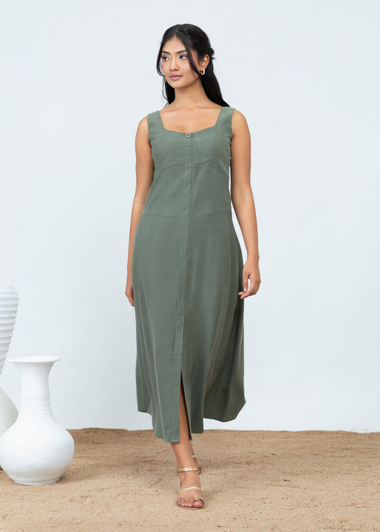 Sleeveless Midi Dress With Waist Seam Detail
