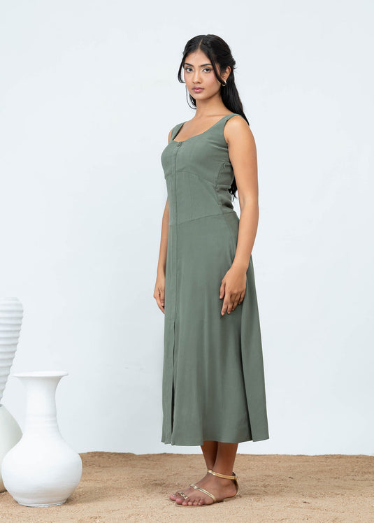 Sleeveless Midi Dress With Waist Seam Detail