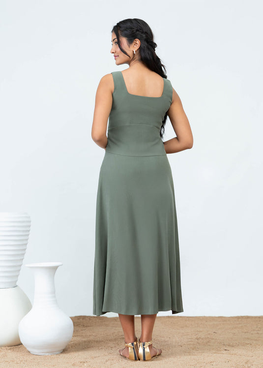 Sleeveless Midi Dress With Waist Seam Detail