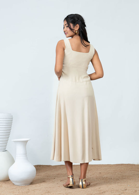 Sleeveless Midi Dress With Waist Seam Detail