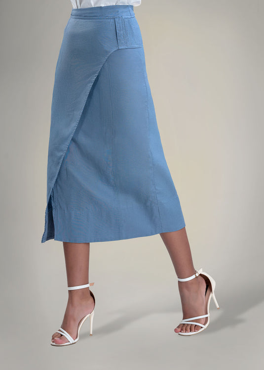 Mock wrap midi skirt