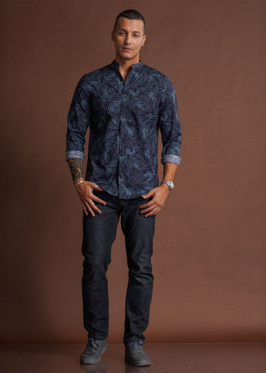 Printed Manderin collar L/S Shirt