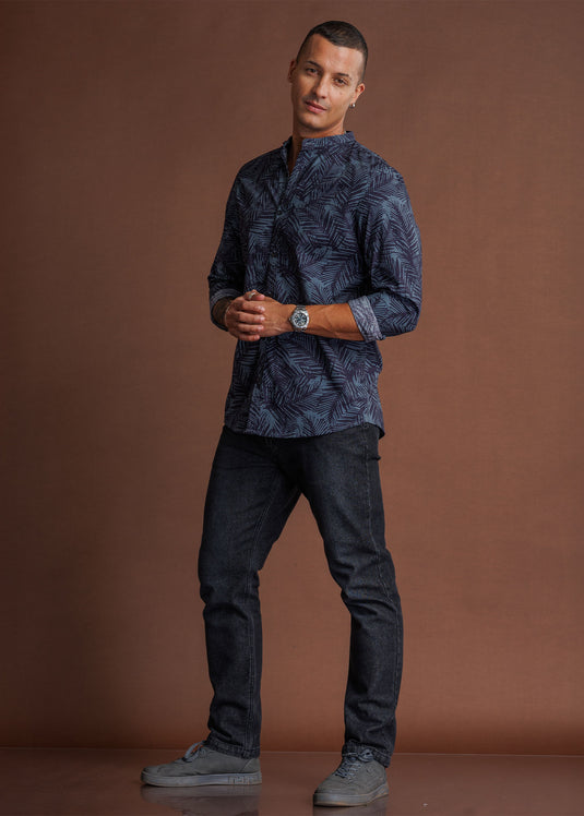 Printed Manderin collar L/S Shirt