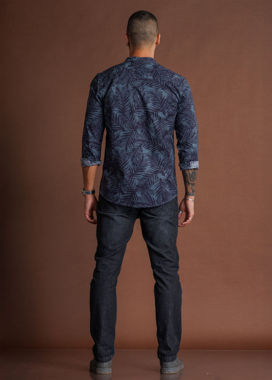 Printed Manderin collar L/S Shirt