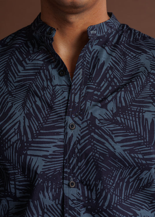 Printed Manderin collar L/S Shirt