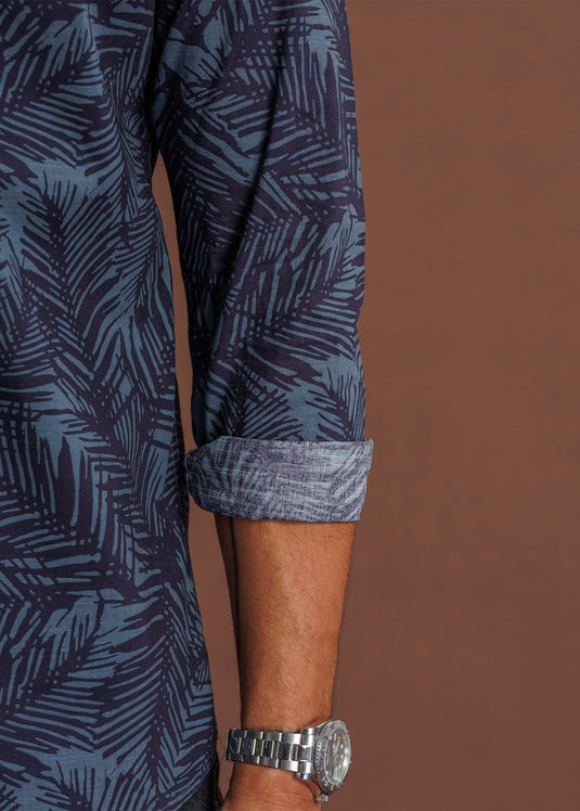 Printed Manderin collar L/S Shirt