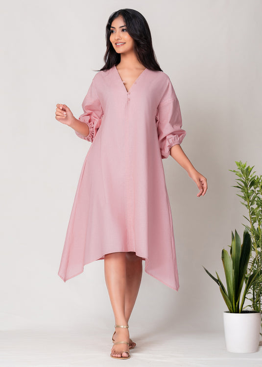 Drop Shoulder Midi Dress With Asymmetical Hem