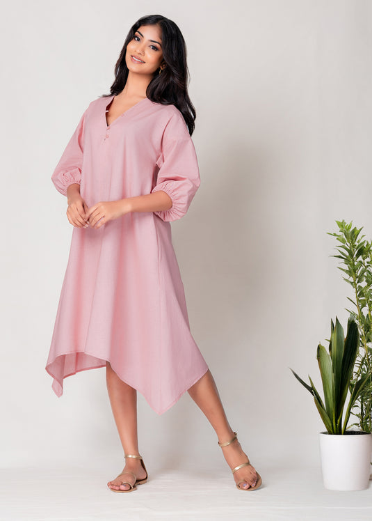 Drop Shoulder Midi Dress With Asymmetical Hem