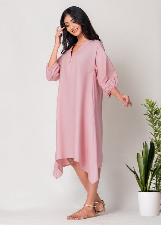 Drop Shoulder Midi Dress With Asymmetical Hem