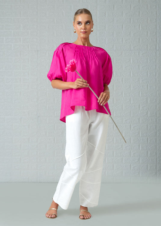 Puff sleeve blouse with pin tucks