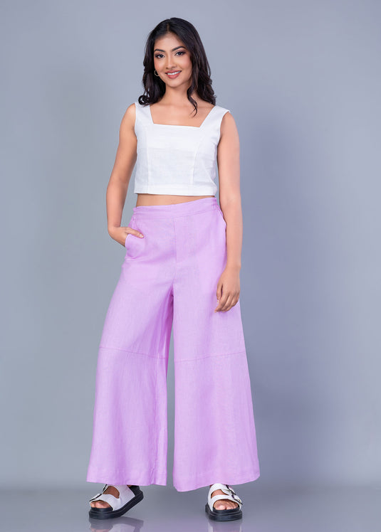 Wide Hem Linen Pant With Elasticated Back