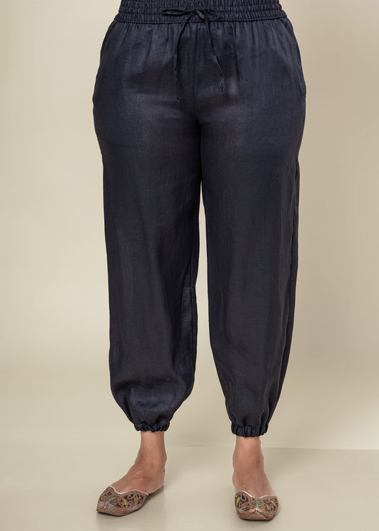 Draw Cord Linen Pant With Elasticated Hem
