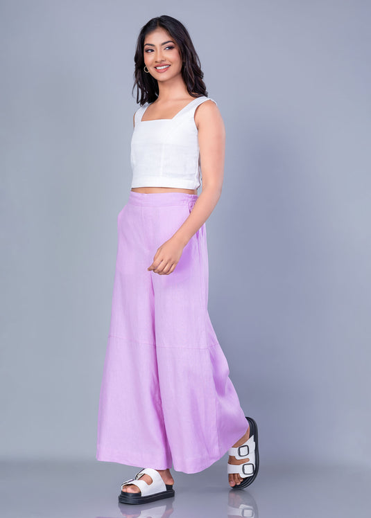 Wide Hem Linen Pant With Elasticated Back