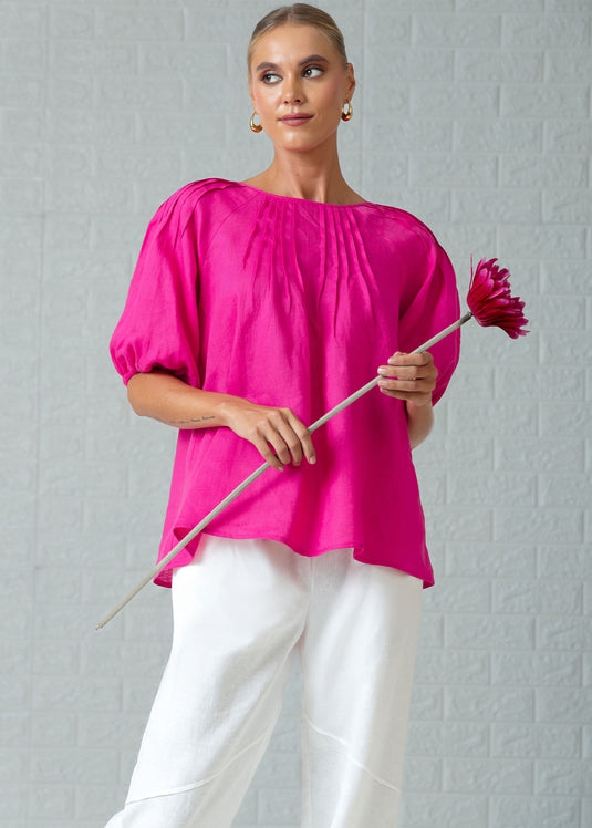 Puff sleeve blouse with pin tucks