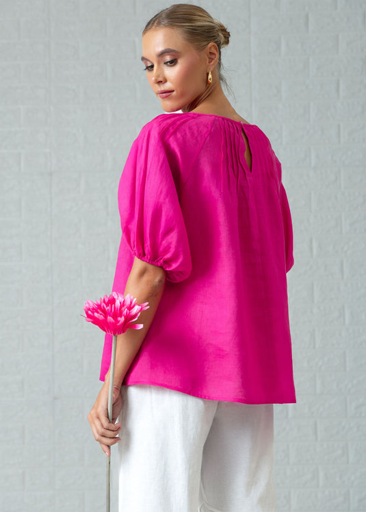 Puff sleeve blouse with pin tucks