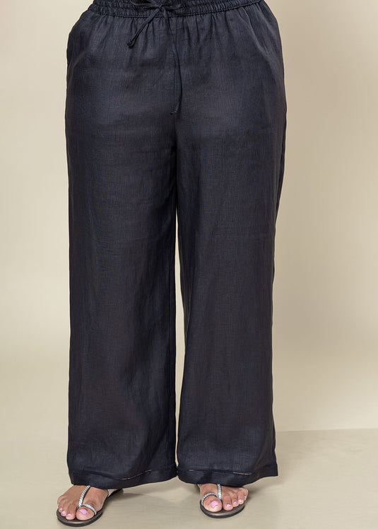 Basic Linen Draw Cord Pant With Bottom Lace