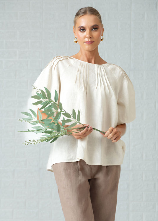 Puff sleeve blouse with pin tucks