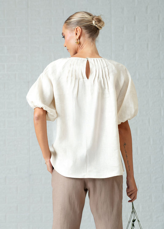 Puff sleeve blouse with pin tucks