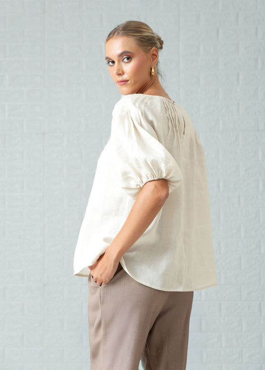 Puff sleeve blouse with pin tucks