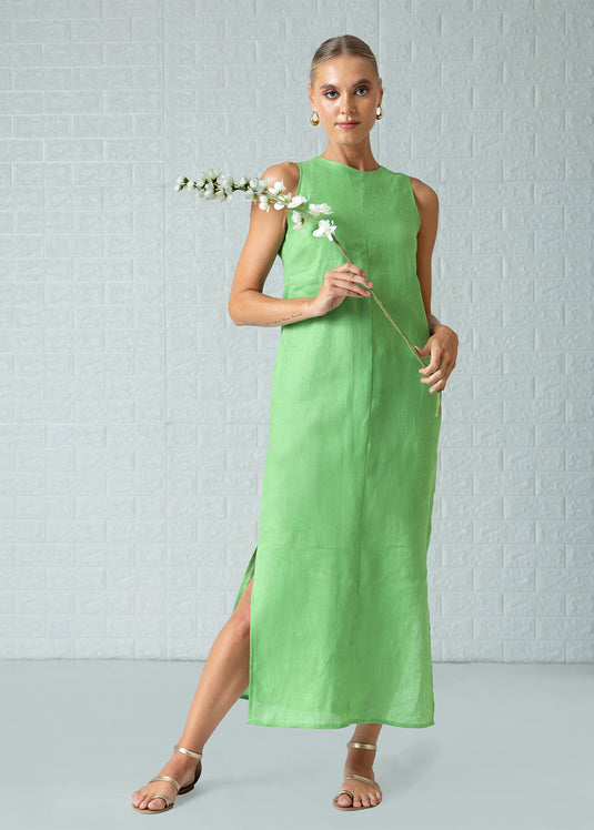 Sleeveless column dress with side slits