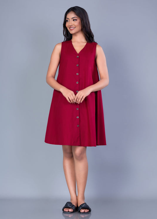 V Neck Button Down Dress