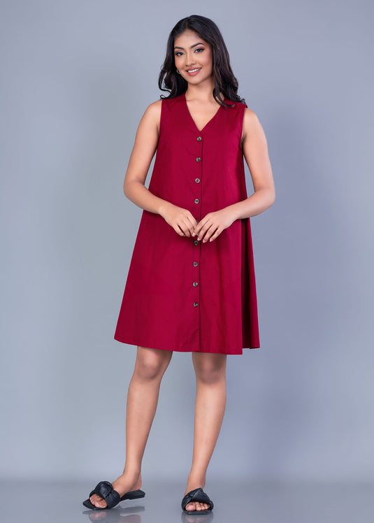 V Neck Button Down Dress