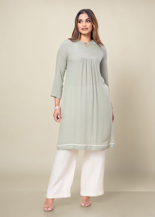 Hand Embroidered Kurtha Top With Bottom Lace