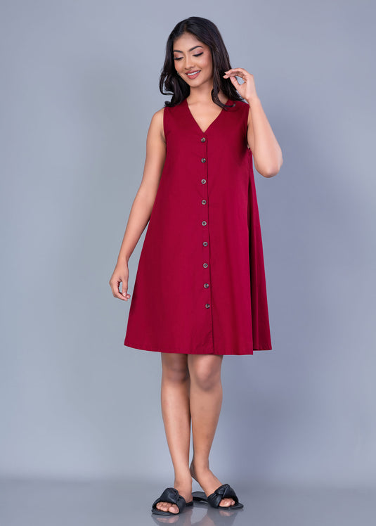 V Neck Button Down Dress