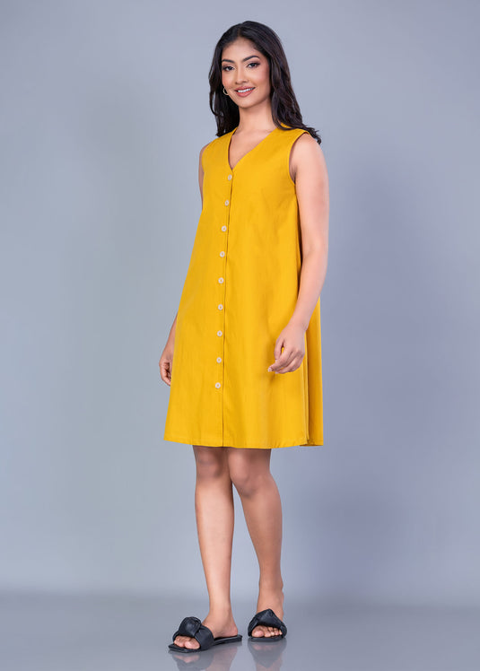 V Neck Button Down Dress