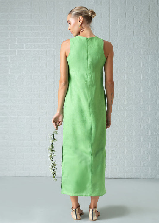 Sleeveless column dress with side slits