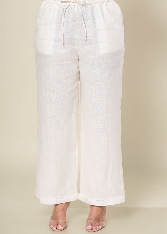 Basic Linen Draw Cord Pant With Bottom Lace