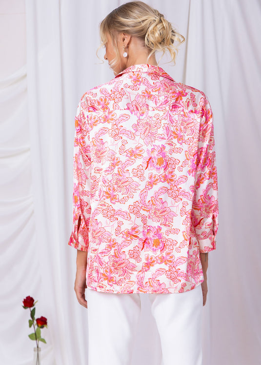 Printed Drop Shoulder Satin Blouse