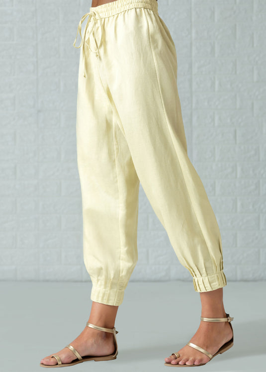 Drawcord pant with bottom pin tucks