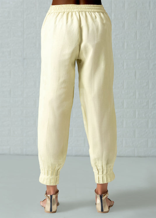 Drawcord pant with bottom pin tucks
