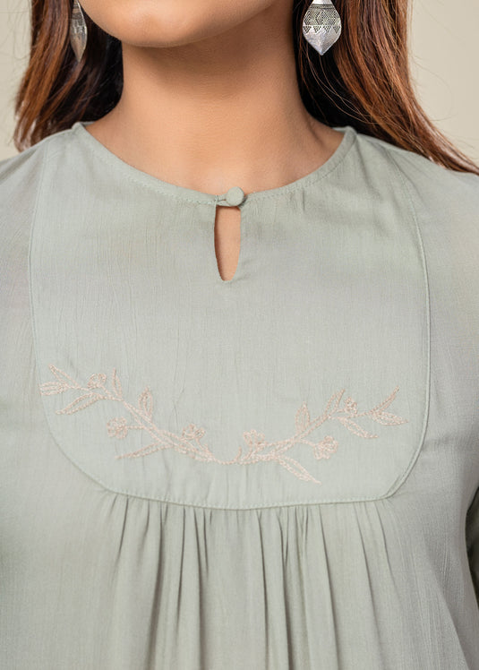 Hand Embroidered Kurtha Top With Bottom Lace