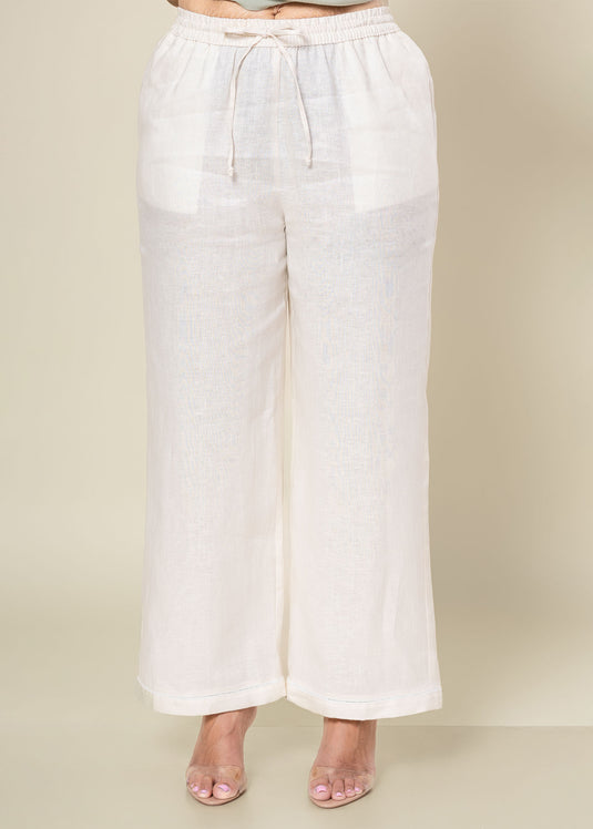 Basic Linen Draw Cord Pant With Bottom Lace