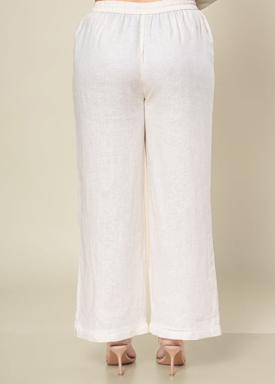 Basic Linen Draw Cord Pant With Bottom Lace