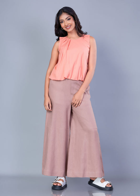 Wide Hem Linen Pant With Elasticated Back