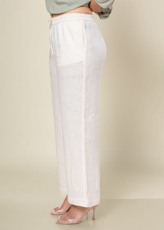 Basic Linen Draw Cord Pant With Bottom Lace