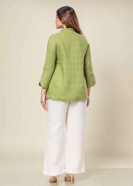 Linen Blouse With Pintuck And Bead Detailing