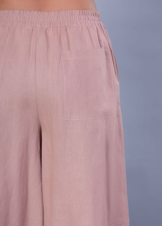 Wide Hem Linen Pant With Elasticated Back