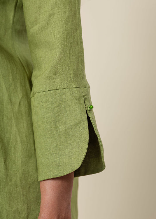 Linen Blouse With Pintuck And Bead Detailing