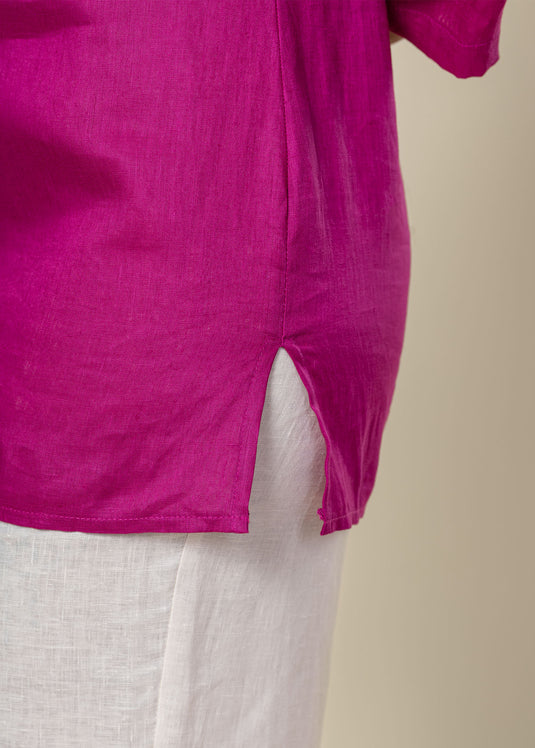 Beaded Linen Blouse With Three Quarter Sleeves