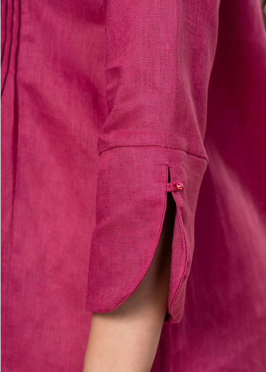 Linen Blouse With Pintuck And Bead Detailing