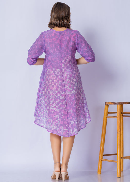 V - Neck Bottom Flare Batik Dress
