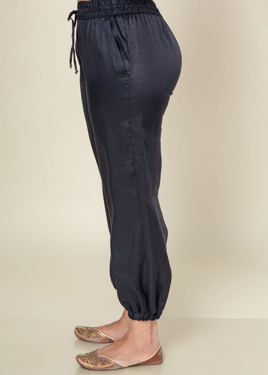 Draw Cord Linen Pant With Elasticated Hem
