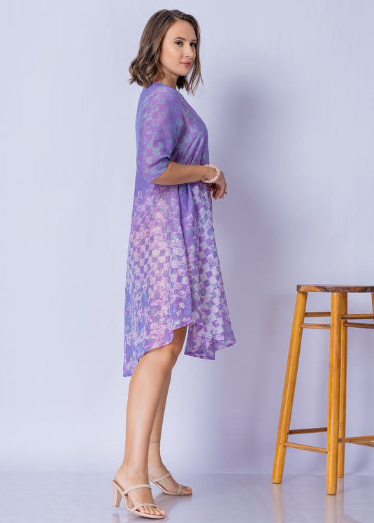 V - Neck Bottom Flare Batik Dress